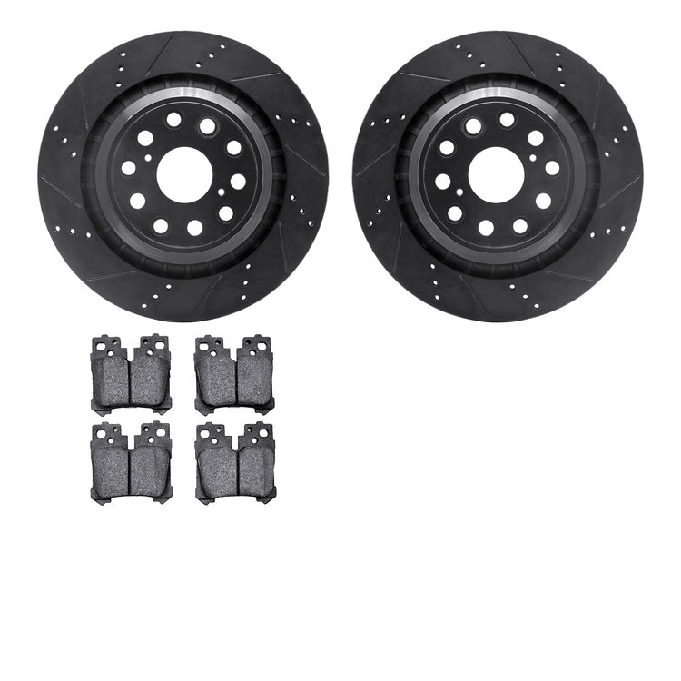 8502-75035 Drilled/Slotted Brake Rotors w/5000 Advanced Brake Pads Kit [Black], 2018-2021 Lexus/Toyota/Scion, Position: Rear