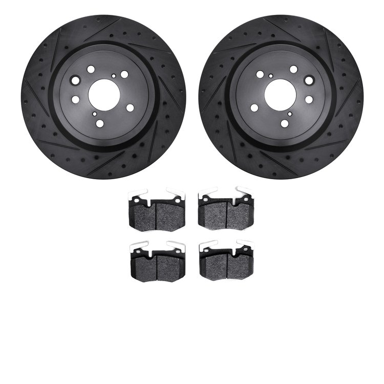 8502-75036 Drilled/Slotted Brake Rotors w/5000 Advanced Brake Pads Kit [Black], Fits Select Lexus/Toyota/Scion, Position: Rear