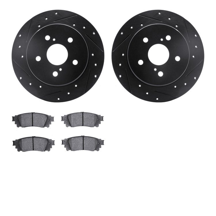 8502-75037 Drilled/Slotted Brake Rotors w/5000 Advanced Brake Pads Kit [Black], 2015-2021 Lexus/Toyota/Scion, Position: Rear
