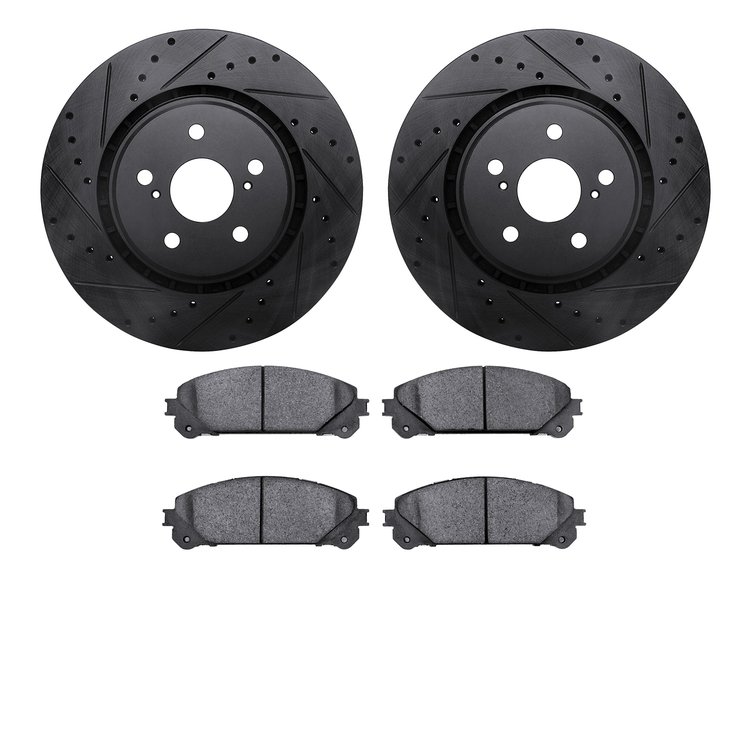 8502-75042 Drilled/Slotted Brake Rotors w/5000 Advanced Brake Pads Kit [Black], Fits Select Lexus/Toyota/Scion, Position: Front
