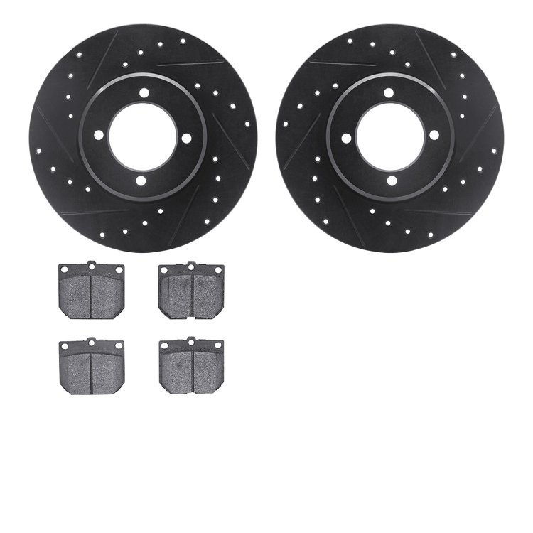 8502-76002 Drilled/Slotted Brake Rotors w/5000 Advanced Brake Pads Kit [Black], 1972-1982 Lexus/Toyota/Scion, Position: Front
