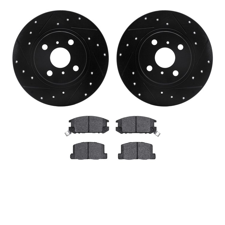 8502-76025 Drilled/Slotted Brake Rotors w/5000 Advanced Brake Pads Kit [Black], 1987-1989 Lexus/Toyota/Scion, Position: Rear
