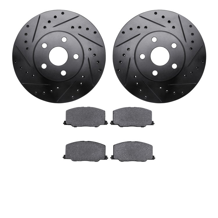 8502-76029 Drilled/Slotted Brake Rotors w/5000 Advanced Brake Pads Kit [Black], 1987-1991 Lexus/Toyota/Scion, Position: Front