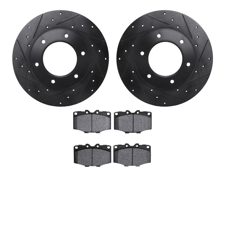8502-76097 Drilled/Slotted Brake Rotors w/5000 Advanced Brake Pads Kit [Black], 1979-1980 Lexus/Toyota/Scion, Position: Front