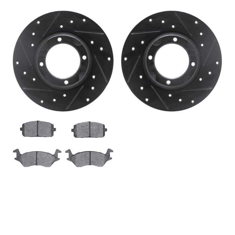 8502-76105 Drilled/Slotted Brake Rotors w/5000 Advanced Brake Pads Kit [Black], 1980-1982 Lexus/Toyota/Scion, Position: Front