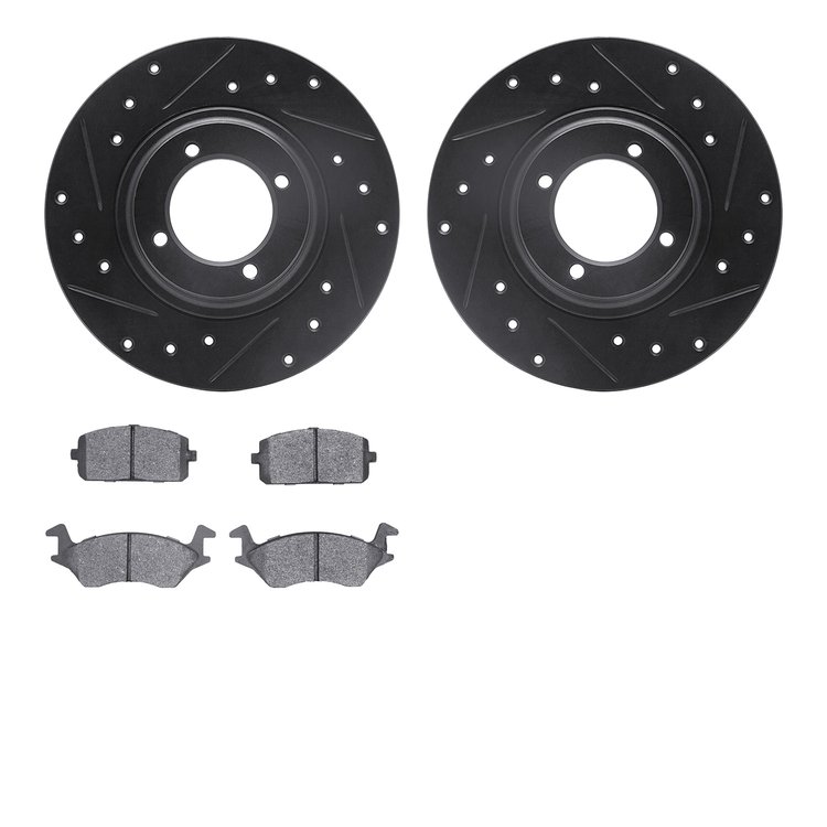 8502-76108 Drilled/Slotted Brake Rotors w/5000 Advanced Brake Pads Kit [Black], 1981-1984 Lexus/Toyota/Scion, Position: Front