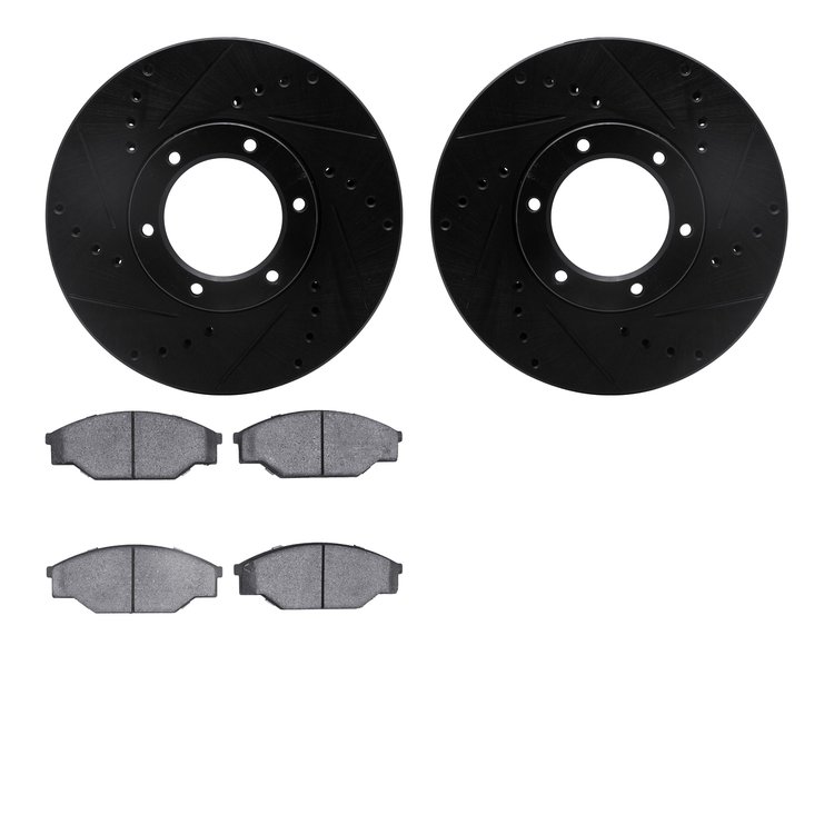 8502-76120 Drilled/Slotted Brake Rotors w/5000 Advanced Brake Pads Kit [Black], 1989-1993 Lexus/Toyota/Scion, Position: Front