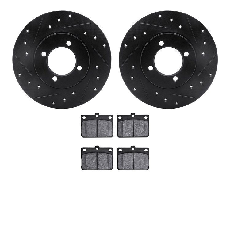 8502-76123 Drilled/Slotted Brake Rotors w/5000 Advanced Brake Pads Kit [Black], 1980-1983 Lexus/Toyota/Scion, Position: Front