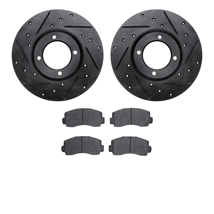 8502-76135 Drilled/Slotted Brake Rotors w/5000 Advanced Brake Pads Kit [Black], 1979-1981 Lexus/Toyota/Scion, Position: Front
