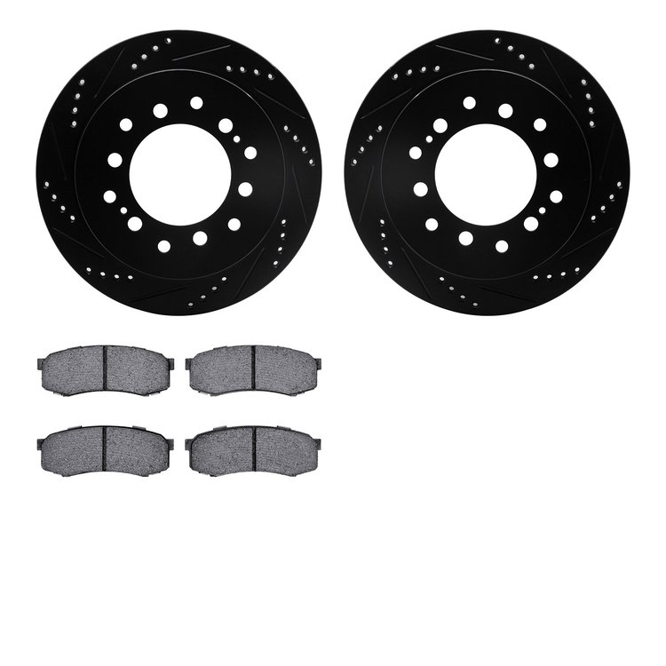 8502-76153 Drilled/Slotted Brake Rotors w/5000 Advanced Brake Pads Kit [Black], 2001-2009 Lexus/Toyota/Scion, Position: Rear