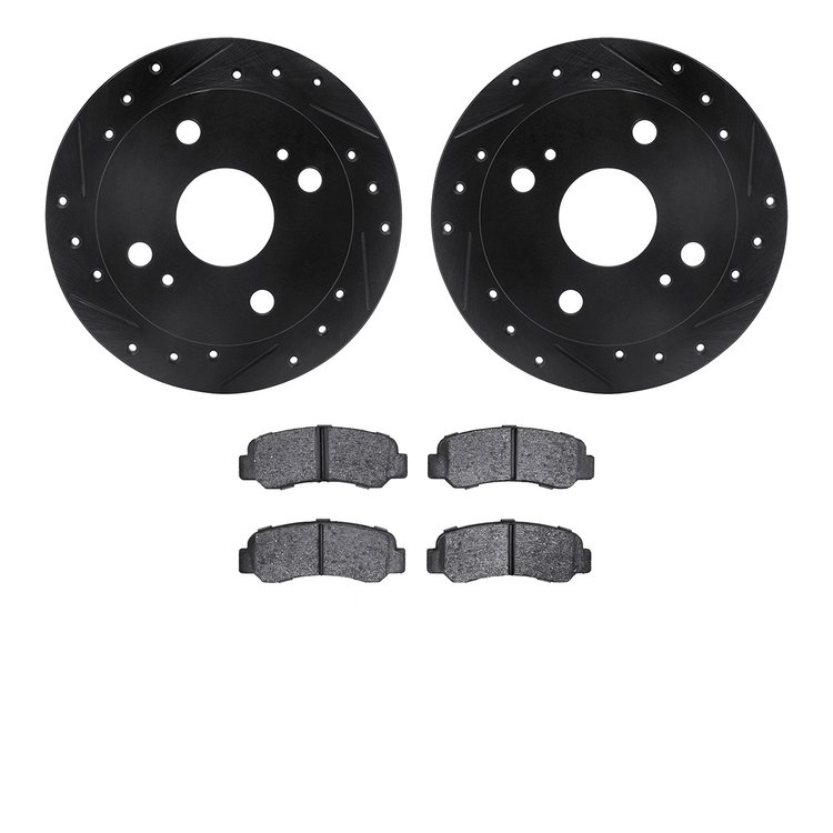 8502-76206 Drilled/Slotted Brake Rotors w/5000 Advanced Brake Pads Kit [Black], 1985-1987 Lexus/Toyota/Scion, Position: Rear