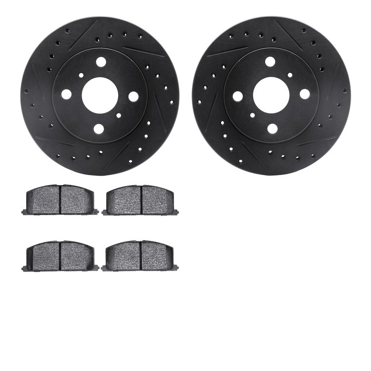 8502-76215 Drilled/Slotted Brake Rotors w/5000 Advanced Brake Pads Kit [Black], 1986-1989 Lexus/Toyota/Scion, Position: Front
