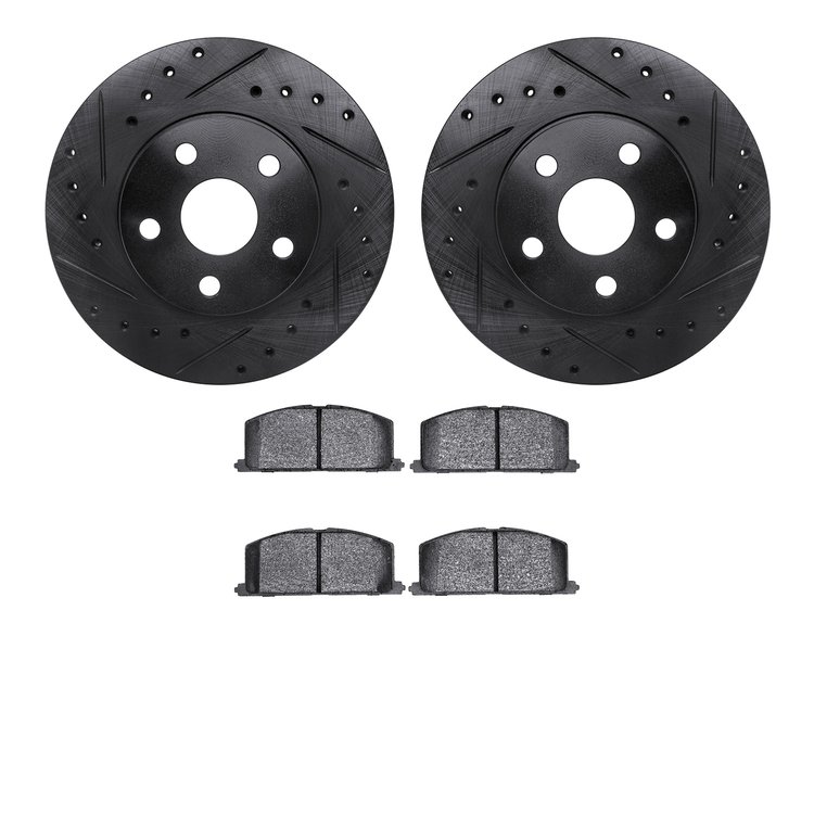 8502-76221 Drilled/Slotted Brake Rotors w/5000 Advanced Brake Pads Kit [Black], 1986-1989 Lexus/Toyota/Scion, Position: Front
