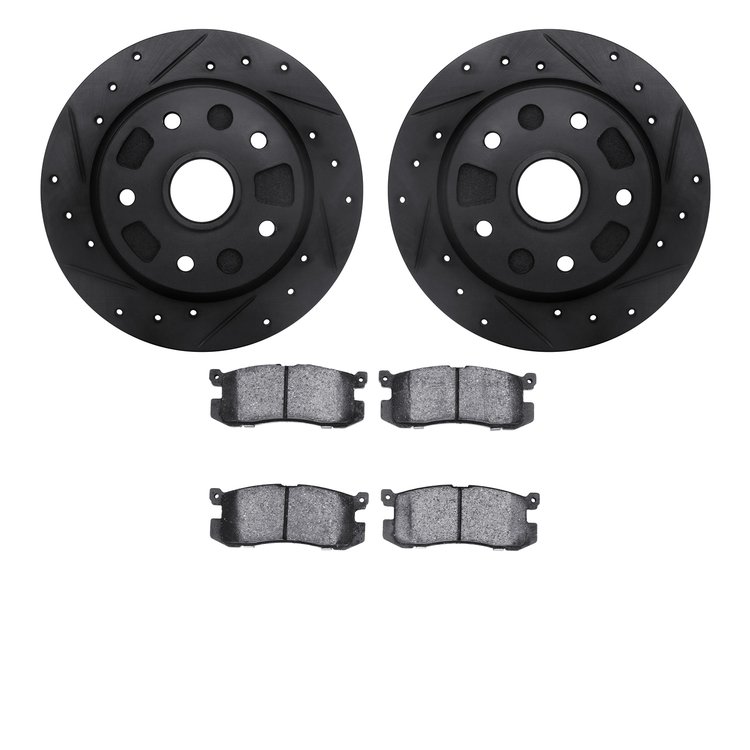 8502-80006 Drilled/Slotted Brake Rotors w/5000 Advanced Brake Pads Kit [Black], 1988-1992 Ford/Lincoln/Mercury/Mazda, Position: 