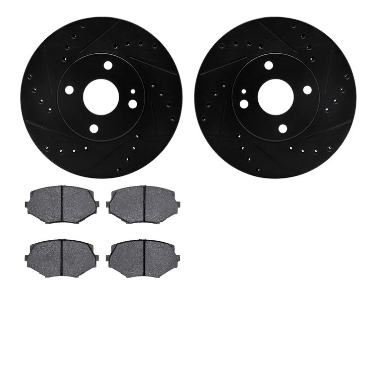 8502-80018 Drilled/Slotted Brake Rotors w/5000 Advanced Brake Pads Kit [Black], 1994-2002 Ford/Lincoln/Mercury/Mazda, Position: 