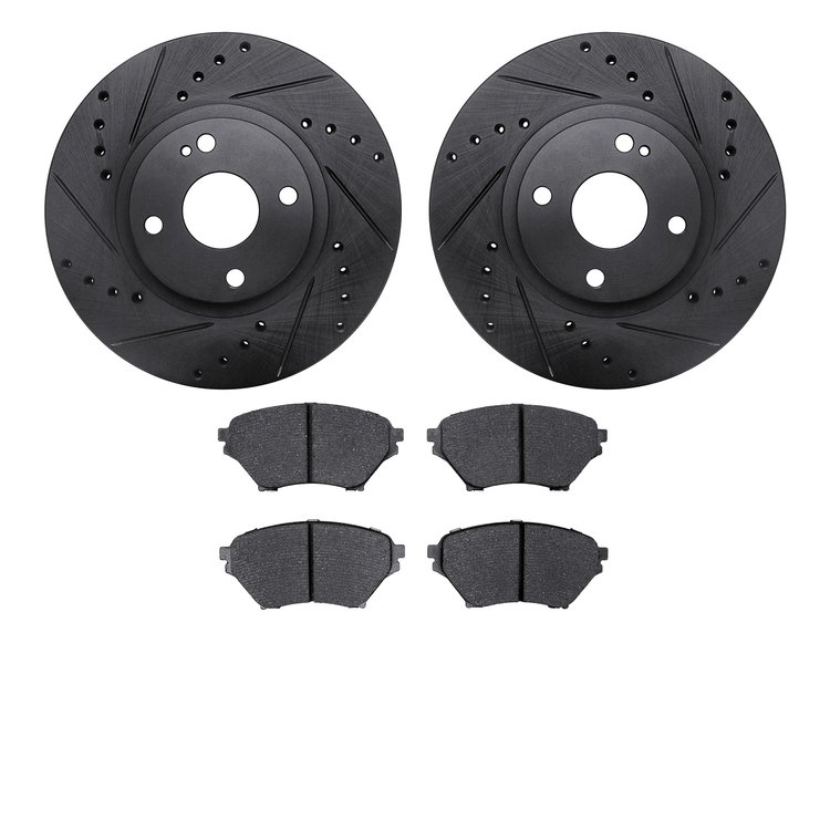 8502-80023 Drilled/Slotted Brake Rotors w/5000 Advanced Brake Pads Kit [Black], 2001-2005 Ford/Lincoln/Mercury/Mazda, Position: 