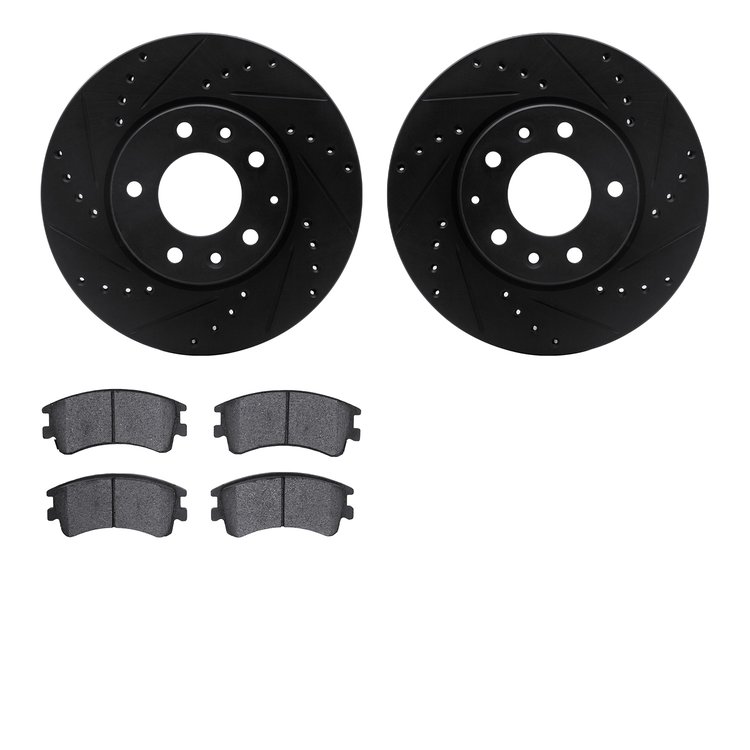 8502-80025 Drilled/Slotted Brake Rotors w/5000 Advanced Brake Pads Kit [Black], 2003-2005 Ford/Lincoln/Mercury/Mazda, Position: 