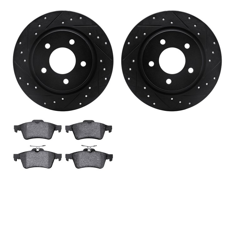 8502-80029 Drilled/Slotted Brake Rotors w/5000 Advanced Brake Pads Kit [Black], 2007-2013 Ford/Lincoln/Mercury/Mazda, Position: 