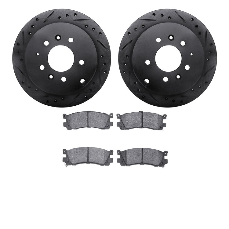 8502-80045 Drilled/Slotted Brake Rotors w/5000 Advanced Brake Pads Kit [Black], 1992-1998 Ford/Lincoln/Mercury/Mazda, Position: 