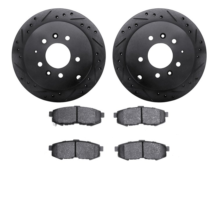 8502-80046 Drilled/Slotted Brake Rotors w/5000 Advanced Brake Pads Kit [Black], 2004-2006 Ford/Lincoln/Mercury/Mazda, Position: 