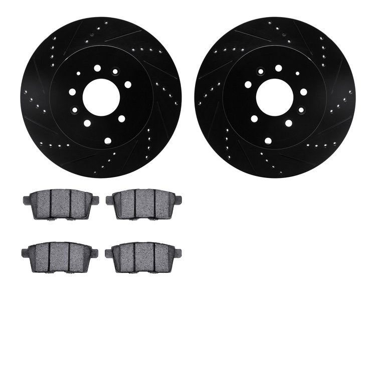 8502-80059 Drilled/Slotted Brake Rotors w/5000 Advanced Brake Pads Kit [Black], 2007-2015 Ford/Lincoln/Mercury/Mazda, Position: 
