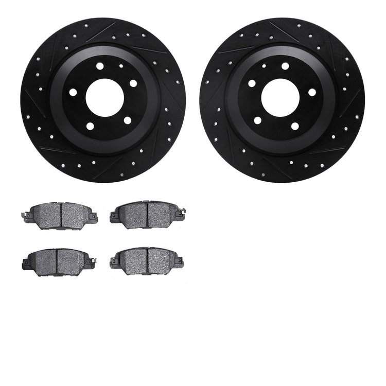8502-80085 Drilled/Slotted Brake Rotors w/5000 Advanced Brake Pads Kit [Black], 2016-2018 Ford/Lincoln/Mercury/Mazda, Position: 