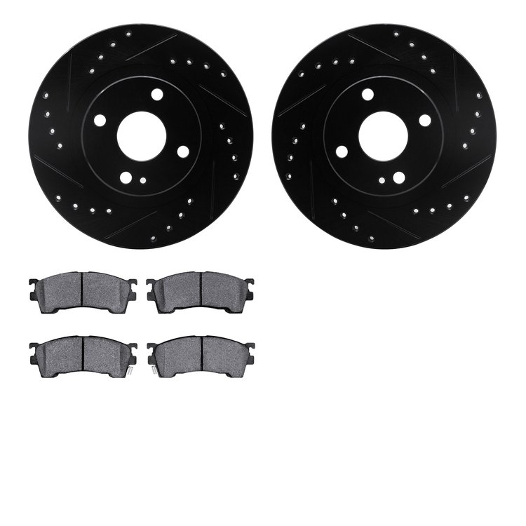 8502-80163 Drilled/Slotted Brake Rotors w/5000 Advanced Brake Pads Kit [Black], 1999-2000 Ford/Lincoln/Mercury/Mazda, Position: 