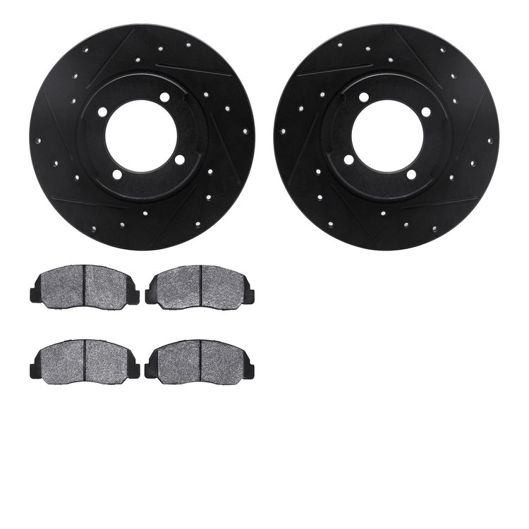 8502-80178 Drilled/Slotted Brake Rotors w/5000 Advanced Brake Pads Kit [Black], 1982-1984 Ford/Lincoln/Mercury/Mazda, Position: 