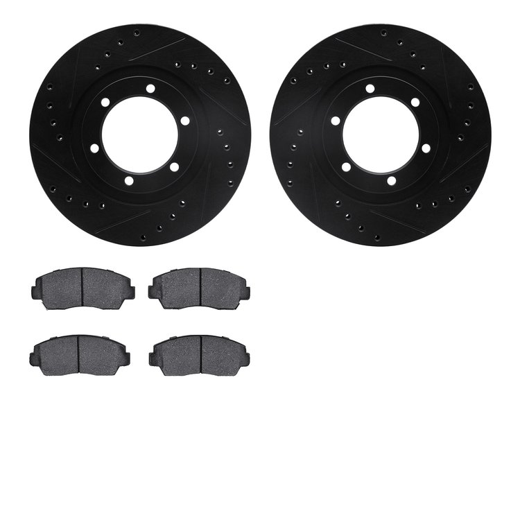 8502-80259 Drilled/Slotted Brake Rotors w/5000 Advanced Brake Pads Kit [Black], 1987-1993 Ford/Lincoln/Mercury/Mazda, Position: 