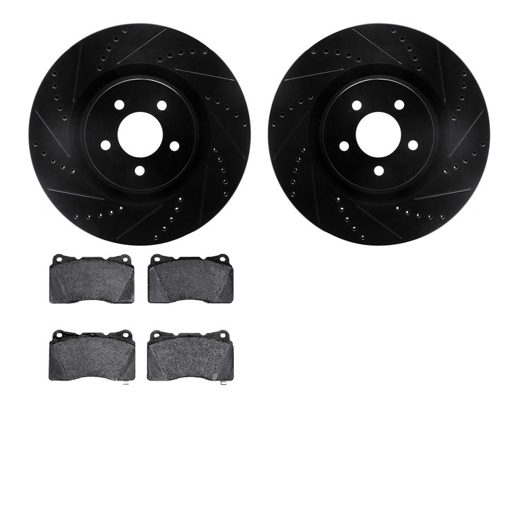 8502-99054 Drilled/Slotted Brake Rotors w/5000 Advanced Brake Pads Kit [Black], 2011-2014 Ford/Lincoln/Mercury/Mazda, Position: 