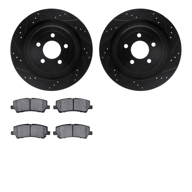 8502-99140 Drilled/Slotted Brake Rotors w/5000 Advanced Brake Pads Kit [Black], Fits Select Ford/Lincoln/Mercury/Mazda, Position