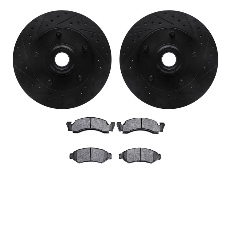 8502-99228 Drilled/Slotted Brake Rotors w/5000 Advanced Brake Pads Kit [Black], 1986-1993 Ford/Lincoln/Mercury/Mazda, Position: 
