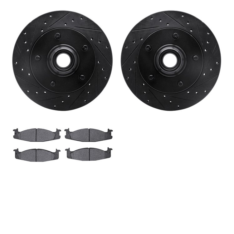 8502-99312 Drilled/Slotted Brake Rotors w/5000 Advanced Brake Pads Kit [Black], 1994-2003 Ford/Lincoln/Mercury/Mazda, Position: 