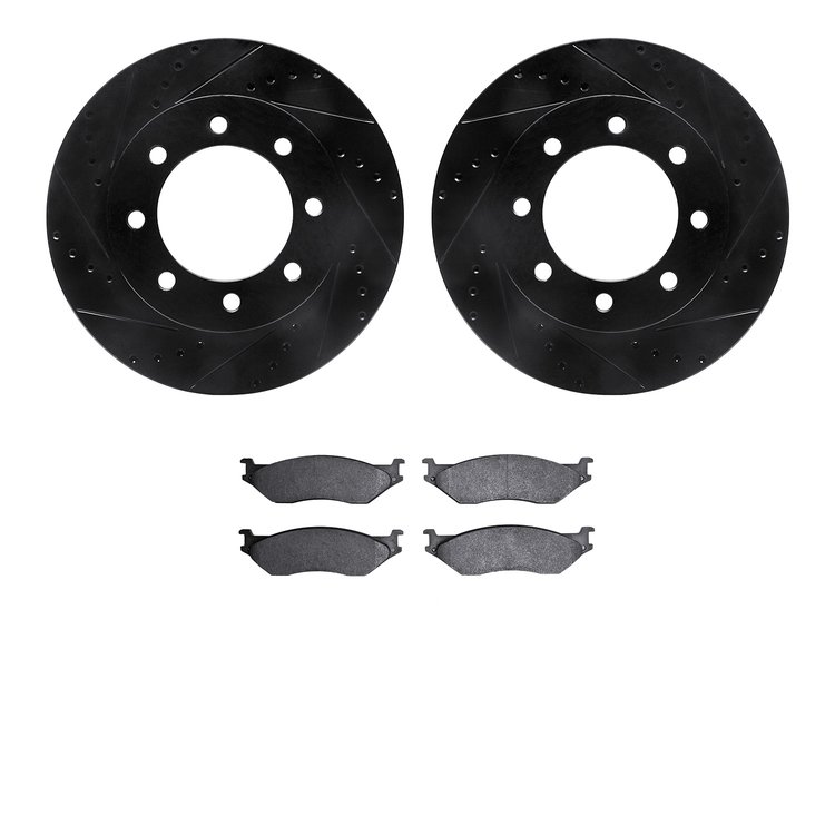 8502-99411 Drilled/Slotted Brake Rotors w/5000 Advanced Brake Pads Kit [Black], 1999-2001 Ford/Lincoln/Mercury/Mazda, Position: 