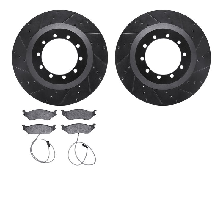 8502-99416 Drilled/Slotted Brake Rotors w/5000 Advanced Brake Pads Kit [Black], 2017-2019 Ford/Lincoln/Mercury/Mazda, Position: 