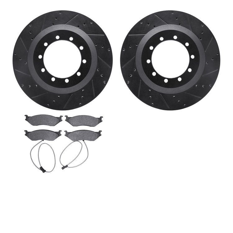 8502-99417 Drilled/Slotted Brake Rotors w/5000 Advanced Brake Pads Kit [Black], 2017-2019 Ford/Lincoln/Mercury/Mazda, Position: 