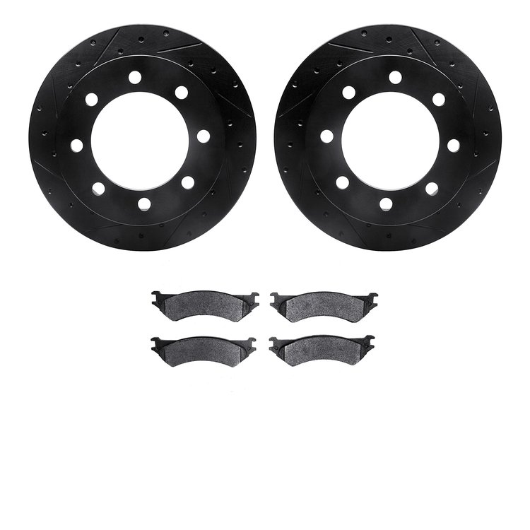 8502-99447 Drilled/Slotted Brake Rotors w/5000 Advanced Brake Pads Kit [Black], 1999-2007 Ford/Lincoln/Mercury/Mazda, Position: 