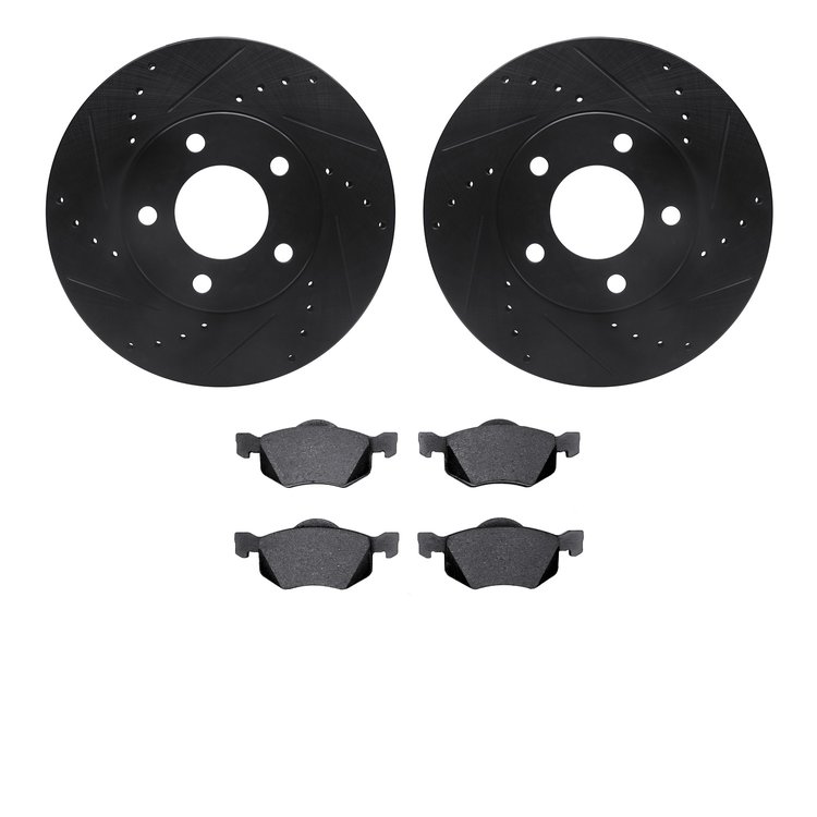 8502-99486 Drilled/Slotted Brake Rotors w/5000 Advanced Brake Pads Kit [Black], 2001-2005 Ford/Lincoln/Mercury/Mazda, Position: 