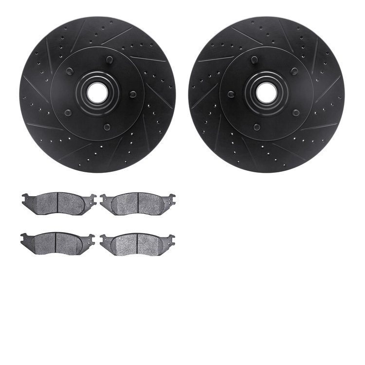 8502-99546 Drilled/Slotted Brake Rotors w/5000 Advanced Brake Pads Kit [Black], 2004-2006 Ford/Lincoln/Mercury/Mazda, Position: 