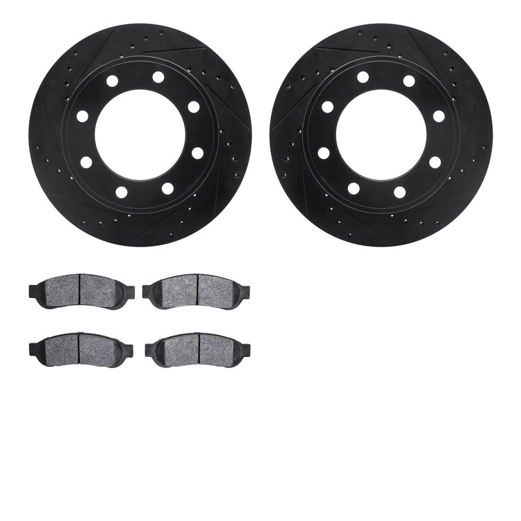 8502-99582 Drilled/Slotted Brake Rotors w/5000 Advanced Brake Pads Kit [Black], 2006-2010 Ford/Lincoln/Mercury/Mazda, Position: 
