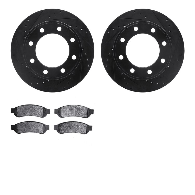 8502-99583 Drilled/Slotted Brake Rotors w/5000 Advanced Brake Pads Kit [Black], 2010-2012 Ford/Lincoln/Mercury/Mazda, Position: 