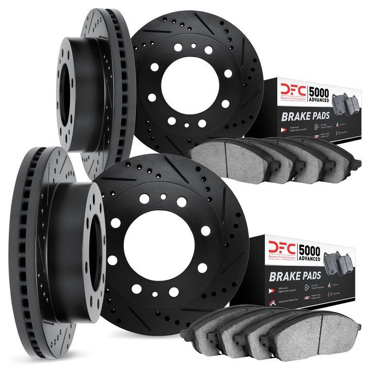 8504-54310 Drilled/Slotted Brake Rotors w/5000 Advanced Brake Pads Kit [Black], 1999-2000 Ford/Lincoln/Mercury/Mazda, Position: 