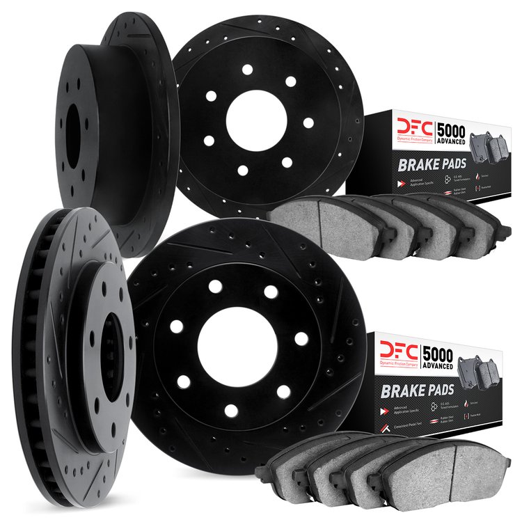 8504-54323 Drilled/Slotted Brake Rotors w/5000 Advanced Brake Pads Kit [Black], 1997-2004 Ford/Lincoln/Mercury/Mazda, Position: 