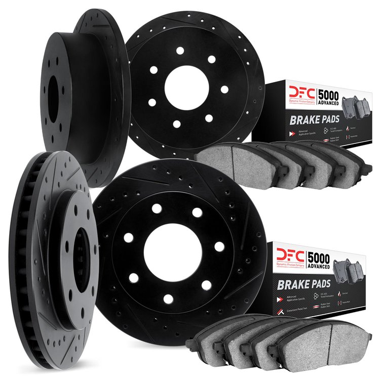 8504-54325 Drilled/Slotted Brake Rotors w/5000 Advanced Brake Pads Kit [Black], 1997-2002 Ford/Lincoln/Mercury/Mazda, Position: 