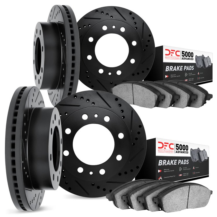 8504-54339 Drilled/Slotted Brake Rotors w/5000 Advanced Brake Pads Kit [Black], 2003-2005 Ford/Lincoln/Mercury/Mazda, Position: 