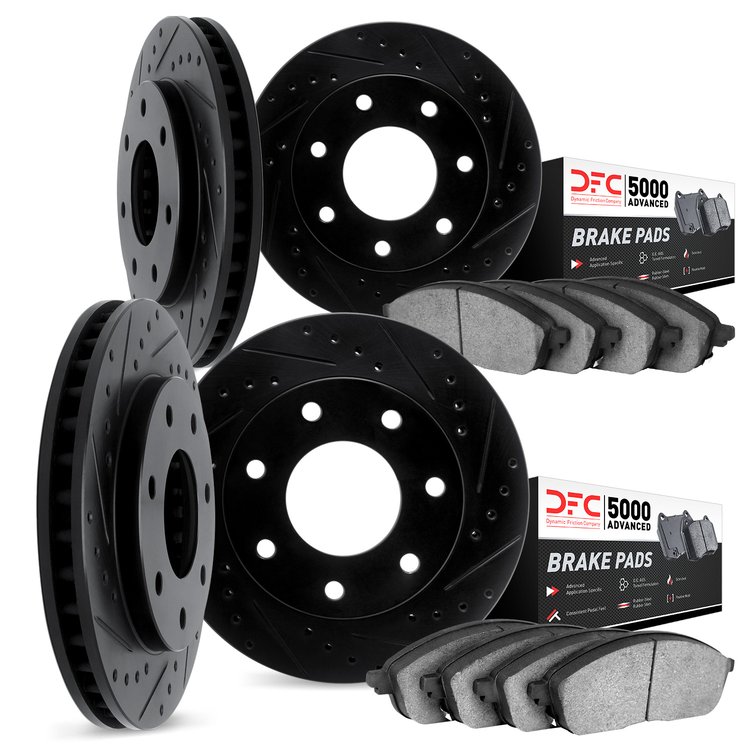 8504-54351 Drilled/Slotted Brake Rotors w/5000 Advanced Brake Pads Kit [Black], 2004-2008 Ford/Lincoln/Mercury/Mazda, Position: 