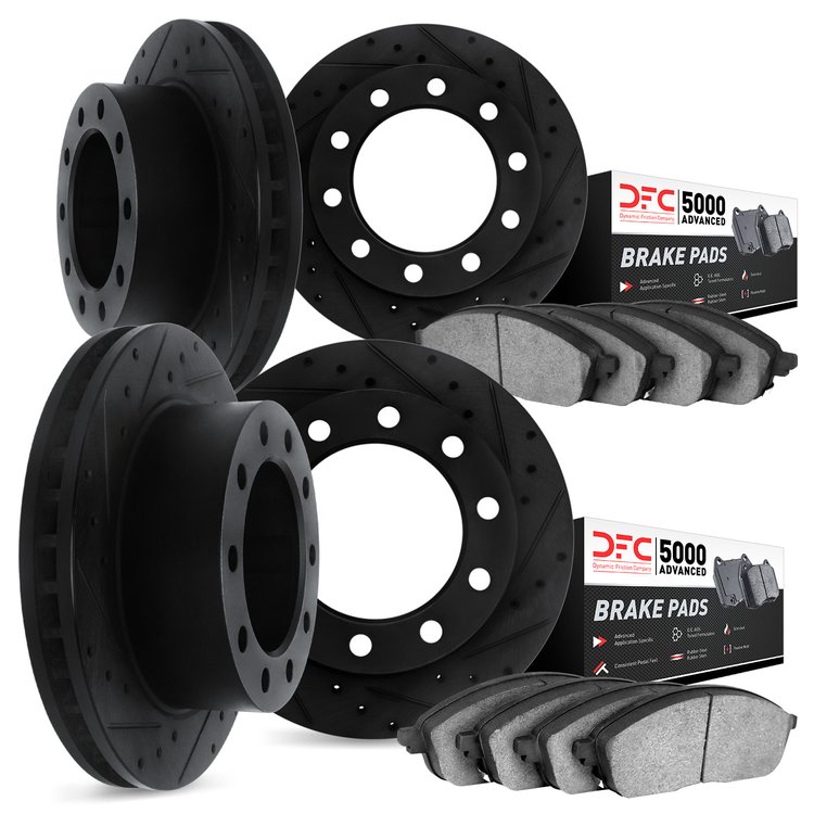 8504-54393 Drilled/Slotted Brake Rotors w/5000 Advanced Brake Pads Kit [Black], 2008-2021 Multiple Makes/Models, Position: Front