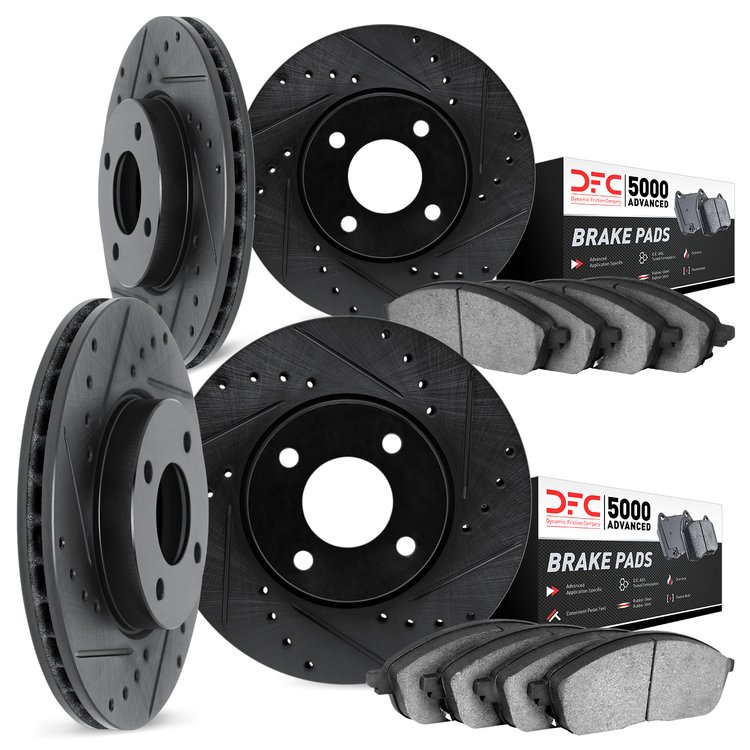 8504-56026 Drilled/Slotted Brake Rotors w/5000 Advanced Brake Pads Kit [Black], 1995-2000 Ford/Lincoln/Mercury/Mazda, Position: 