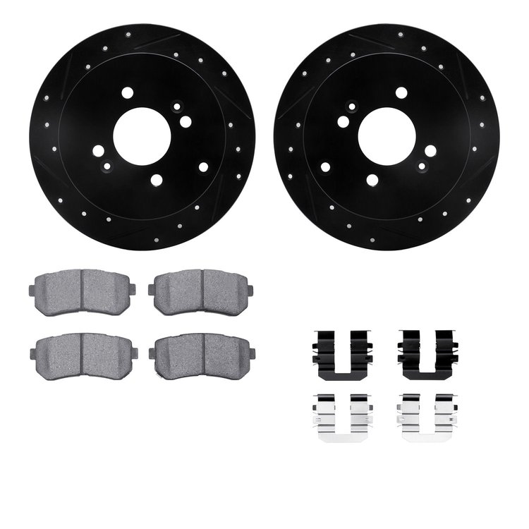 8512-03002 Drilled/Slotted Brake Rotors w/5000 Advanced Brake Pads Kit & Hardware [Black], 2006-2012 Multiple Makes/Models, Posi