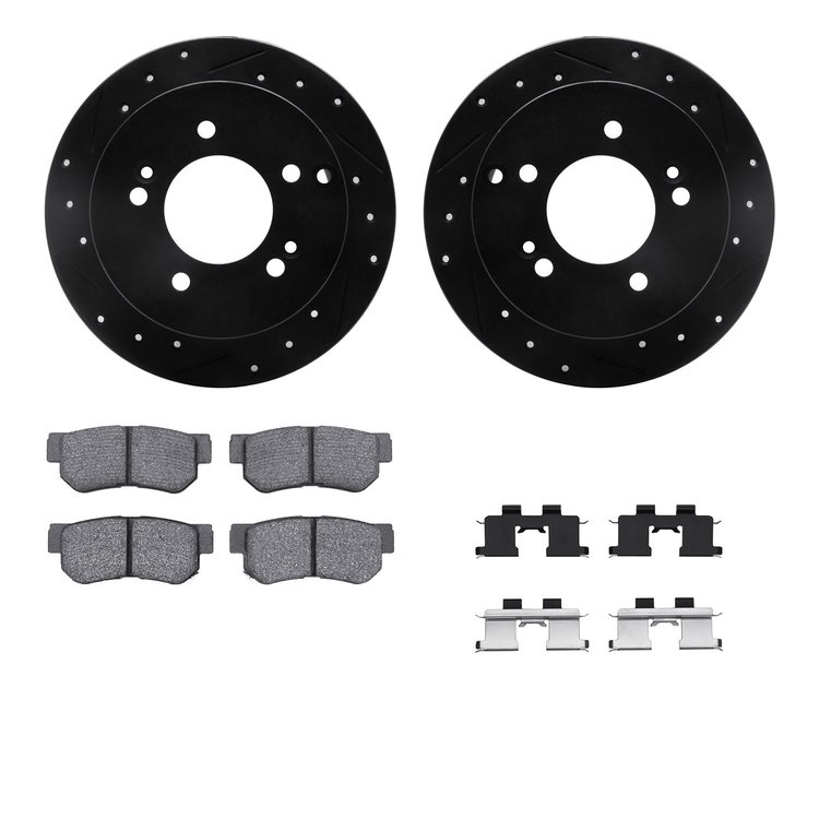 8512-03016 Drilled/Slotted Brake Rotors w/5000 Advanced Brake Pads Kit & Hardware [Black], 2001-2010 Kia/Hyundai/Genesis, Positi
